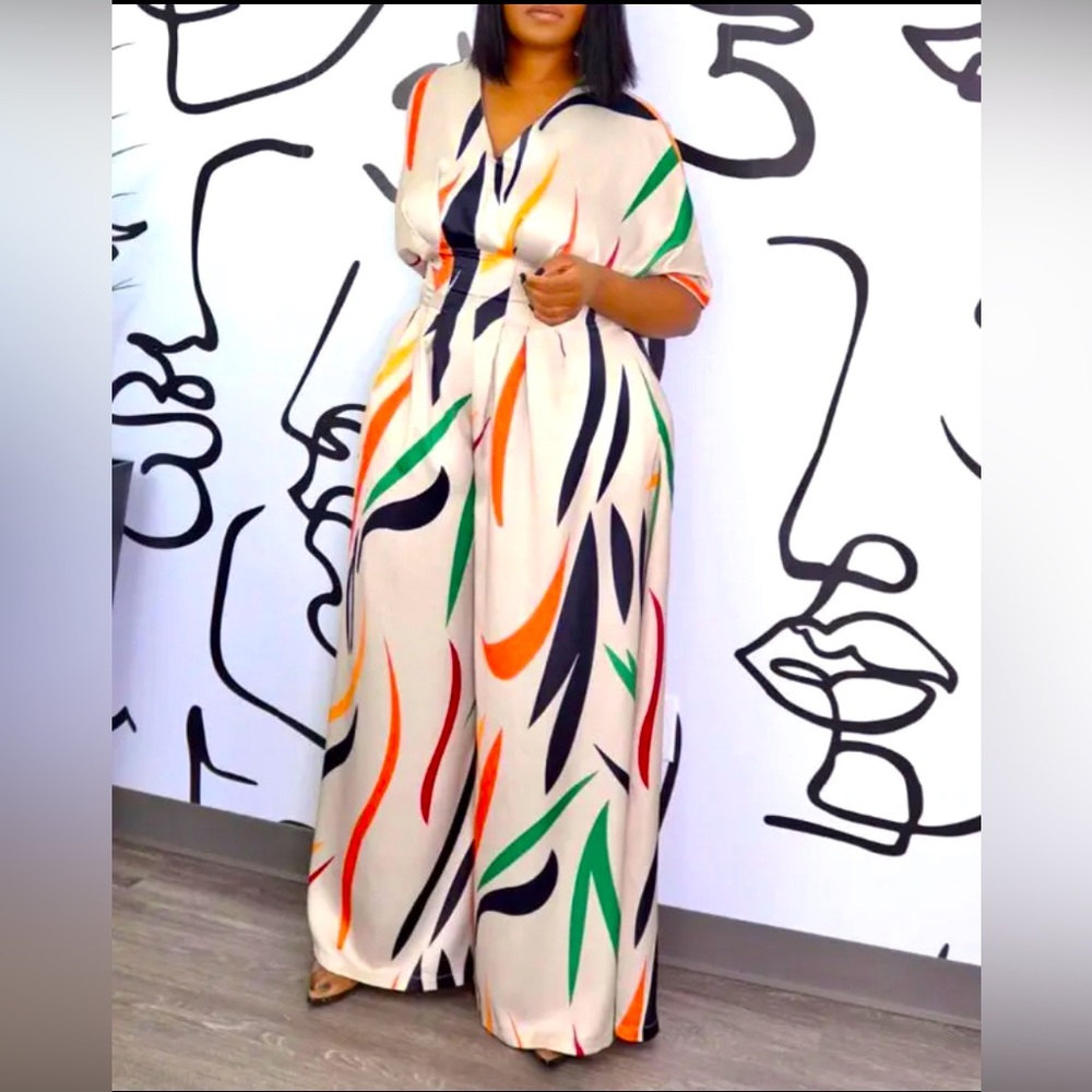 Abstract Print Wide Leg Jumpsuit